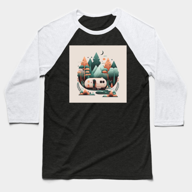 Camping Van, Adventure in the Forest Minimal Baseball T-Shirt by logiamerch