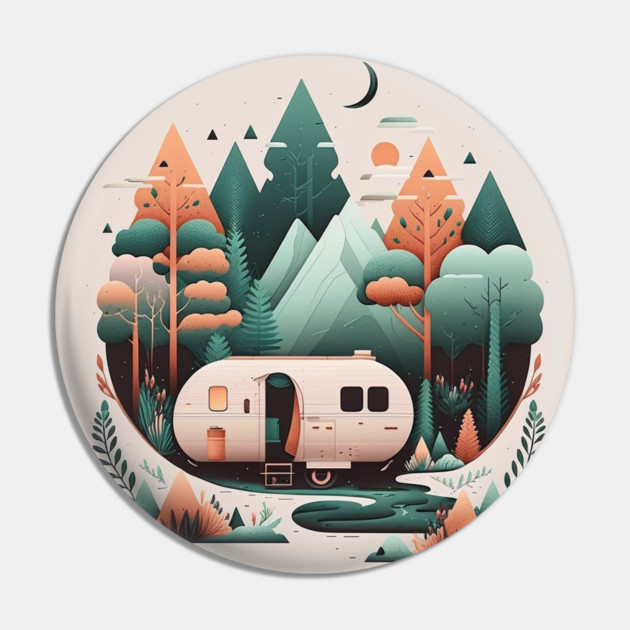 Camping Van, Adventure in the Forest Minimal Pin by logiamerch