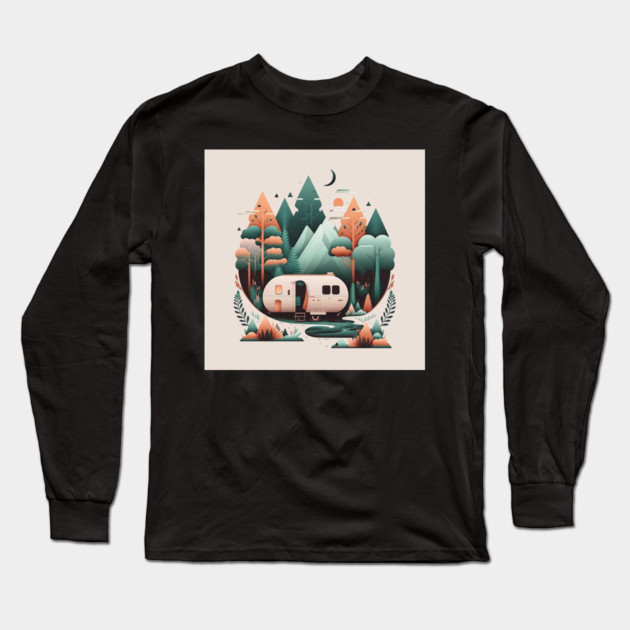 Camping Van, Adventure in the Forest Minimal Long Sleeve T-Shirt by logiamerch