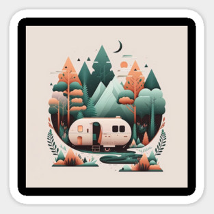 Camping Van, Adventure in the Forest Minimal Magnet