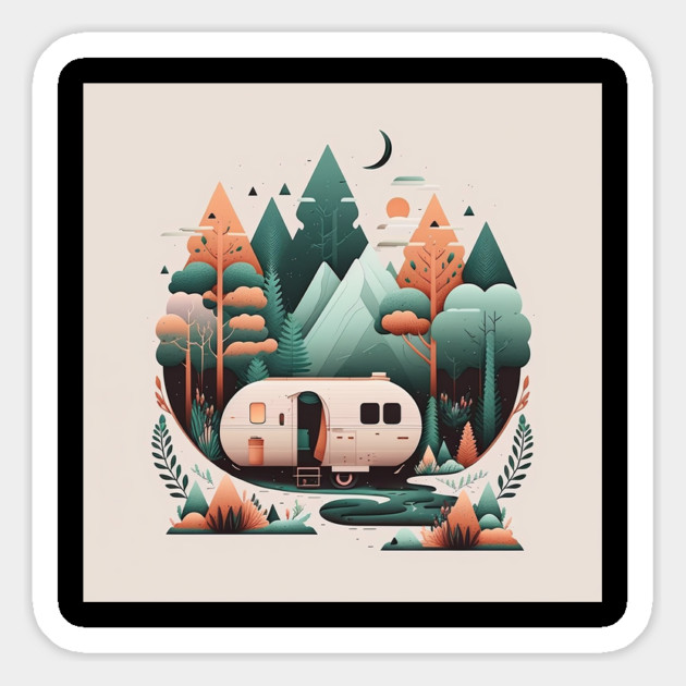 Camping Van, Adventure in the Forest Minimal Magnet by logiamerch