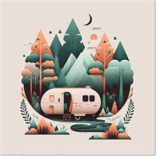 Camping Van, Adventure in the Forest Minimal Posters and Art