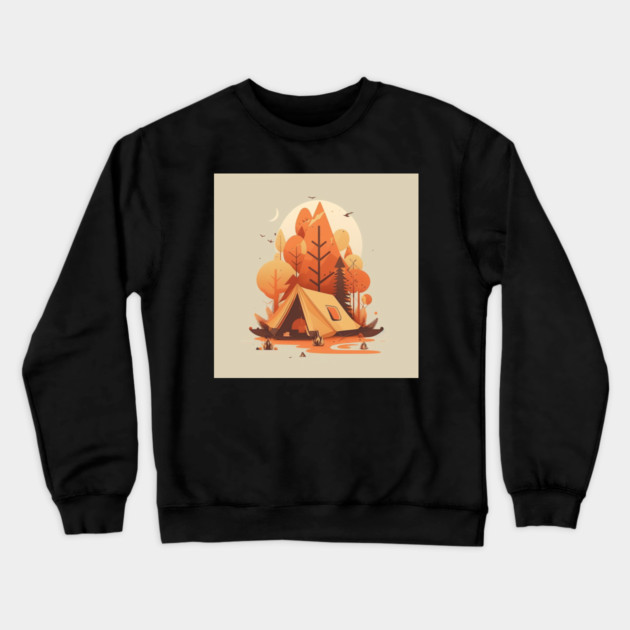 Camping in Tent, Autumm Adventure in the Forest Crewneck Sweatshirt by logiamerch