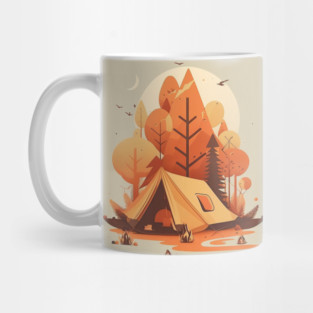 Camping in Tent, Autumm Adventure in the Forest Mug