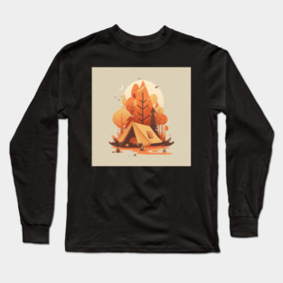 Camping in Tent, Autumm Adventure in the Forest Long Sleeve T-Shirt