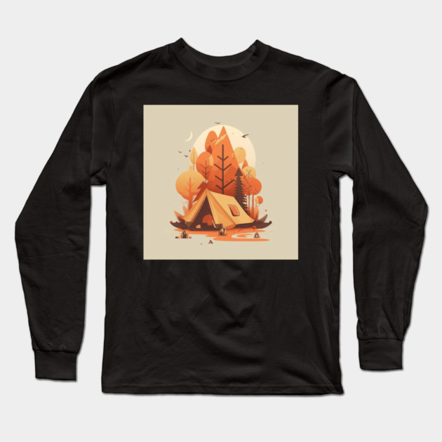 Camping in Tent, Autumm Adventure in the Forest Long Sleeve T-Shirt by logiamerch