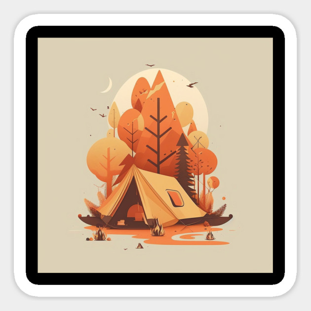 Camping in Tent, Autumm Adventure in the Forest Sticker by logiamerch