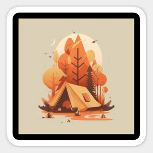 Camping in Tent, Autumm Adventure in the Forest Magnet