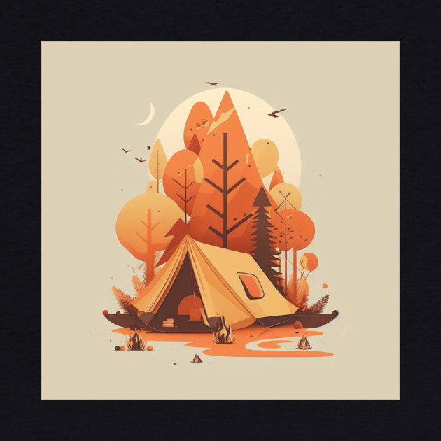 Camping in Tent, Autumm Adventure in the Forest by logiamerch