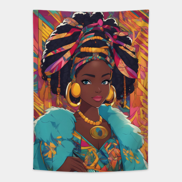 Most Beautiful African Black Woman Tapestry by animegirlnft