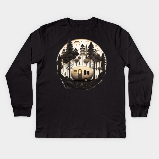 Camping Adventure in the Forest, Full Moon Night Kids Long Sleeve T-Shirt by logiamerch