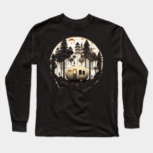 Camping Adventure in the Forest, Full Moon Night Long Sleeve T-Shirt