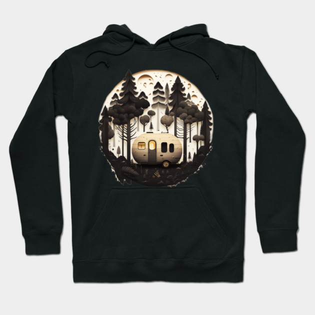 Camping Adventure in the Forest, Full Moon Night Hoodie by logiamerch