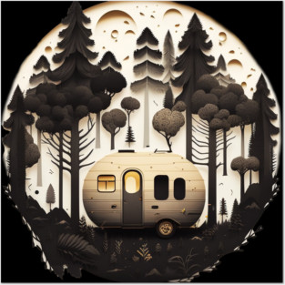 Camping Adventure in the Forest, Full Moon Night Posters and Art