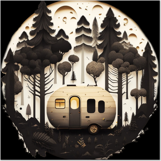 Camping Adventure in the Forest, Full Moon Night Wall Art by logiamerch