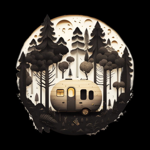 Camping Adventure in the Forest, Full Moon Night by logiamerch