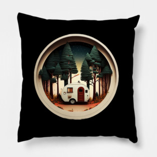 Camping Adventure in the Forest, Night Sky Pillow