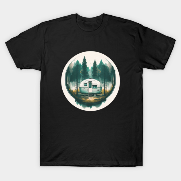 Camping Van, Adventure in the Forest, Watercolor Style T-Shirt by logiamerch