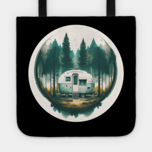 Camping Van, Adventure in the Forest, Watercolor Style Tote