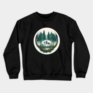 Camping Van, Adventure in the Forest, Watercolor Style Crewneck Sweatshirt