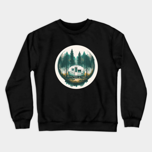 Camping Van, Adventure in the Forest, Watercolor Style Crewneck Sweatshirt by logiamerch