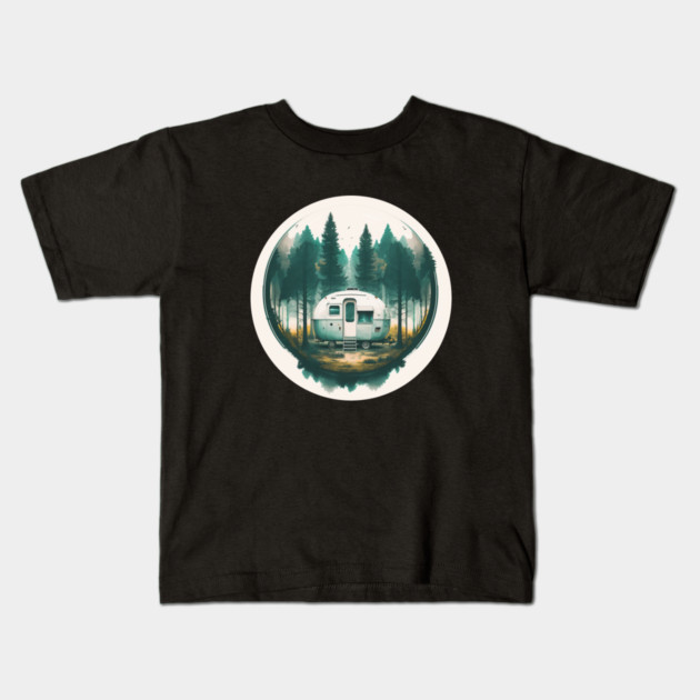 Camping Van, Adventure in the Forest, Watercolor Style Kids T-Shirt by logiamerch
