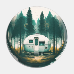 Camping Van, Adventure in the Forest, Watercolor Style Pin