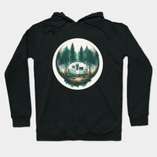 Camping Van, Adventure in the Forest, Watercolor Style Hoodie
