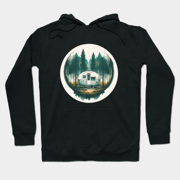 Camping Van, Adventure in the Forest, Watercolor Style Hoodie by logiamerch