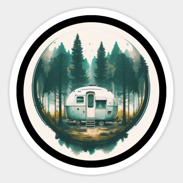 Camping Van, Adventure in the Forest, Watercolor Style Sticker by logiamerch