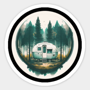 Camping Van, Adventure in the Forest, Watercolor Style Magnet