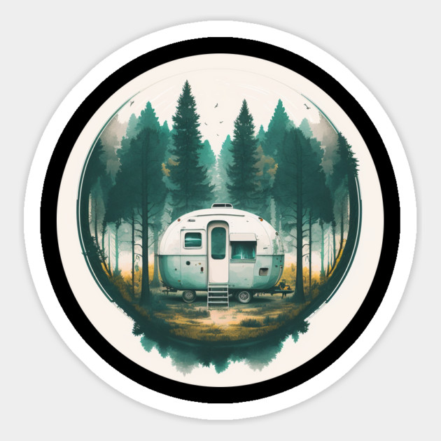 Camping Van, Adventure in the Forest, Watercolor Style Magnet by logiamerch
