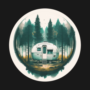 Camping Van, Adventure in the Forest, Watercolor Style T-Shirt