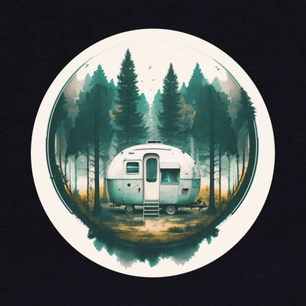 Camping Van, Adventure in the Forest, Watercolor Style by logiamerch