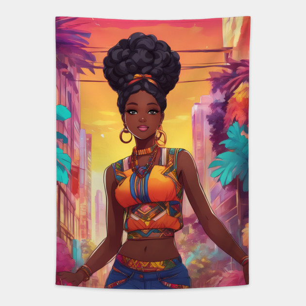 Hot Sexy African Black Girl Tapestry by animegirlnft