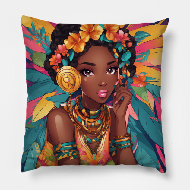 Most Beautiful Black African Girl Pillow by animegirlnft