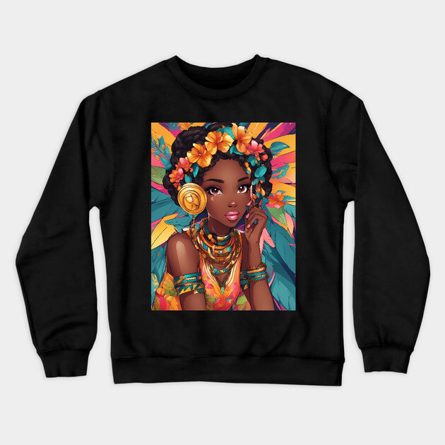 Most Beautiful Black African Girl Crewneck Sweatshirt by animegirlnft