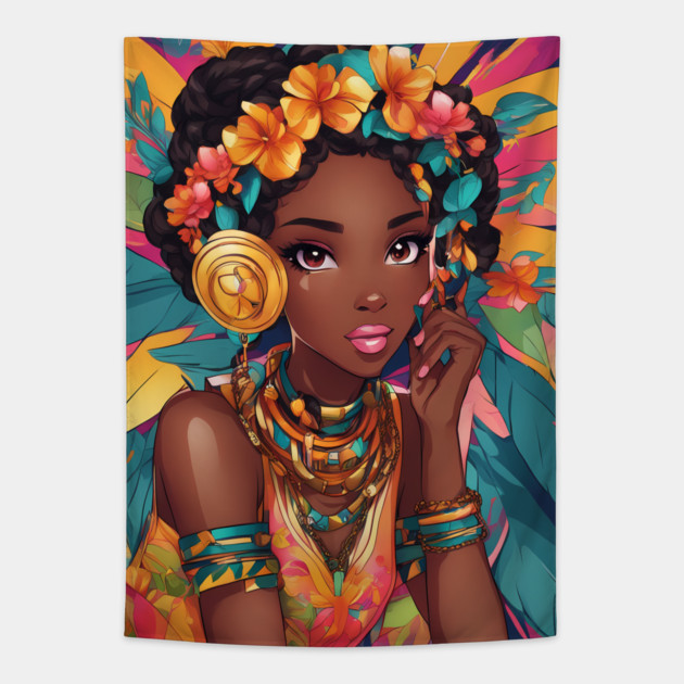 Most Beautiful Black African Girl Tapestry by animegirlnft
