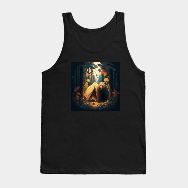 Camping Adventure in the Forest, Bear Tank Top by logiamerch