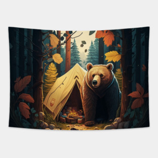 Camping Adventure in the Forest, Bear Tapestry