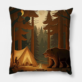 Camping with Bear,  Adventure in the Forest Pillow