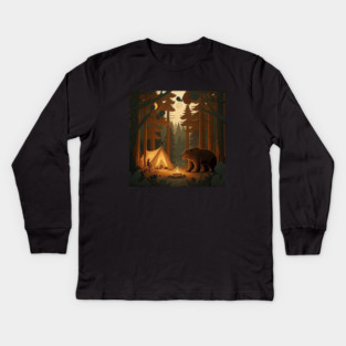Camping with Bear,  Adventure in the Forest Kids Long Sleeve T-Shirt