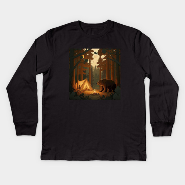 Camping with Bear,  Adventure in the Forest Kids Long Sleeve T-Shirt by logiamerch