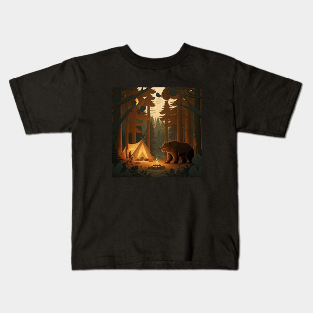 Camping with Bear,  Adventure in the Forest Kids T-Shirt by logiamerch