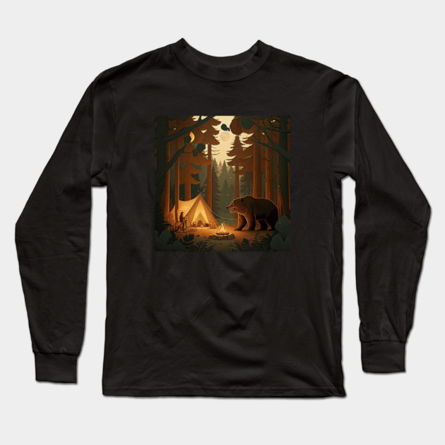 Camping with Bear,  Adventure in the Forest Long Sleeve T-Shirt by logiamerch