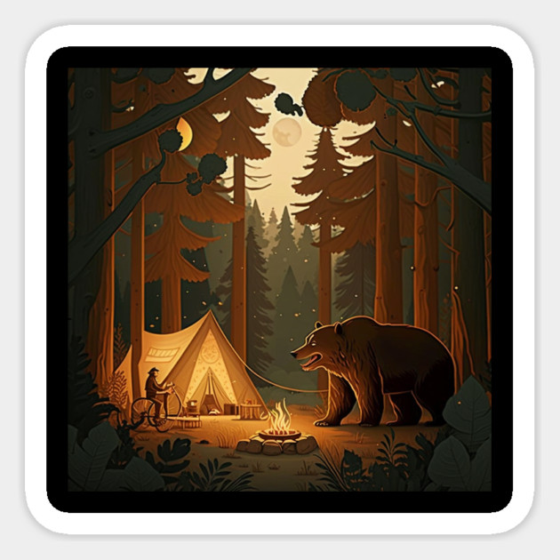 Camping with Bear,  Adventure in the Forest Sticker by logiamerch