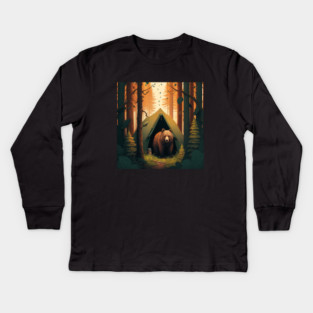 Camping with Bear, Adventure in the Forest by Kids Long Sleeve T-Shirt