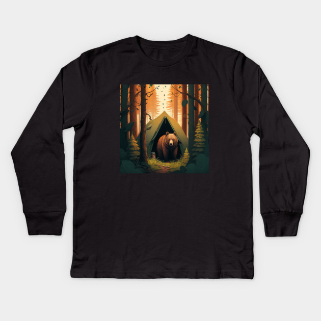 Camping with Bear, Adventure in the Forest by Kids Long Sleeve T-Shirt by logiamerch
