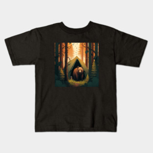 Camping with Bear, Adventure in the Forest by Kids T-Shirt