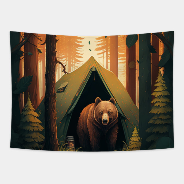 Camping with Bear, Adventure in the Forest by Tapestry by logiamerch